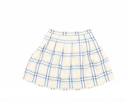 ASOS Womens Beige Plaid Cotton Mini Skirt Size 8 Zip