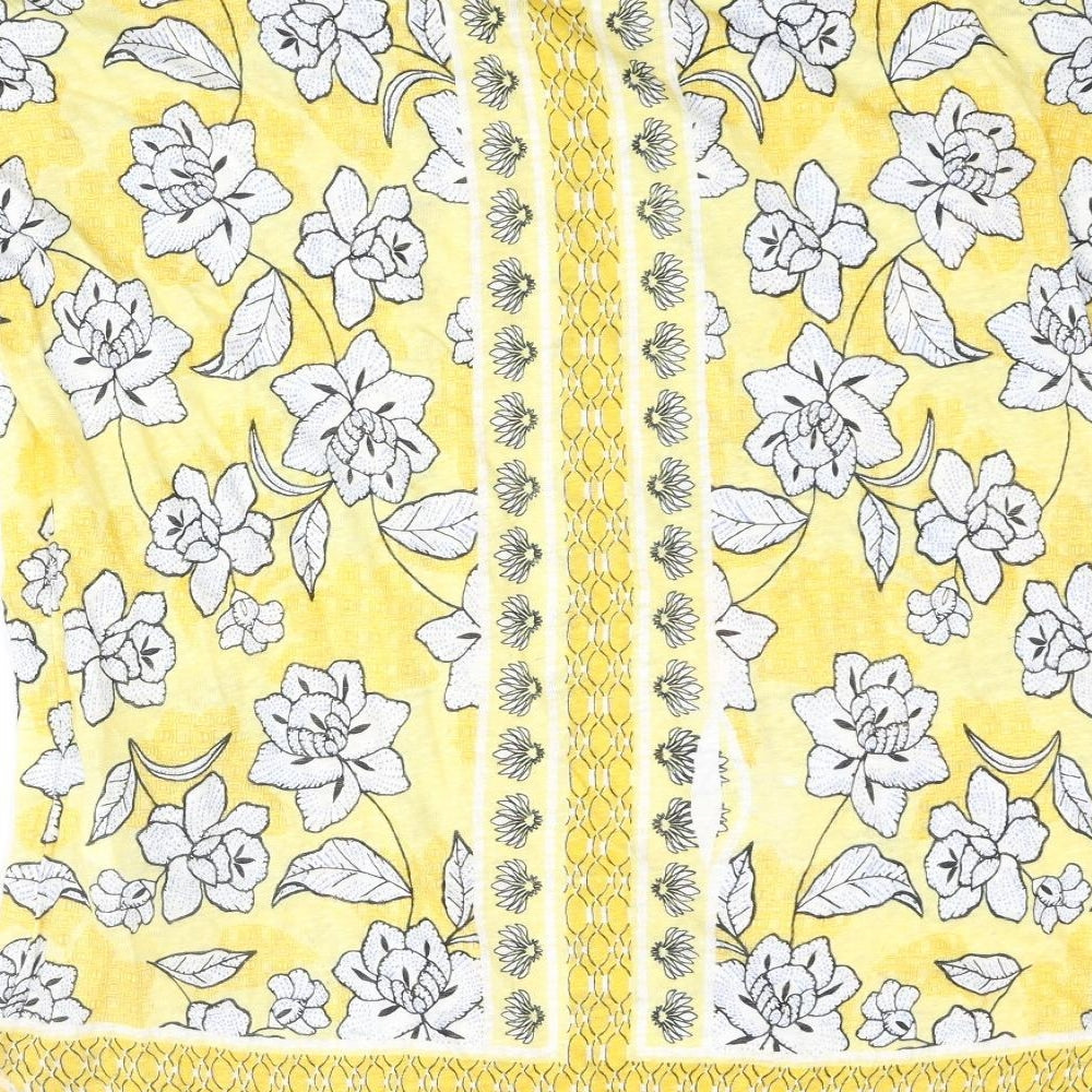 Olsen Womens Yellow Floral Polyester Basic T-Shirt Size 14 Round Neck