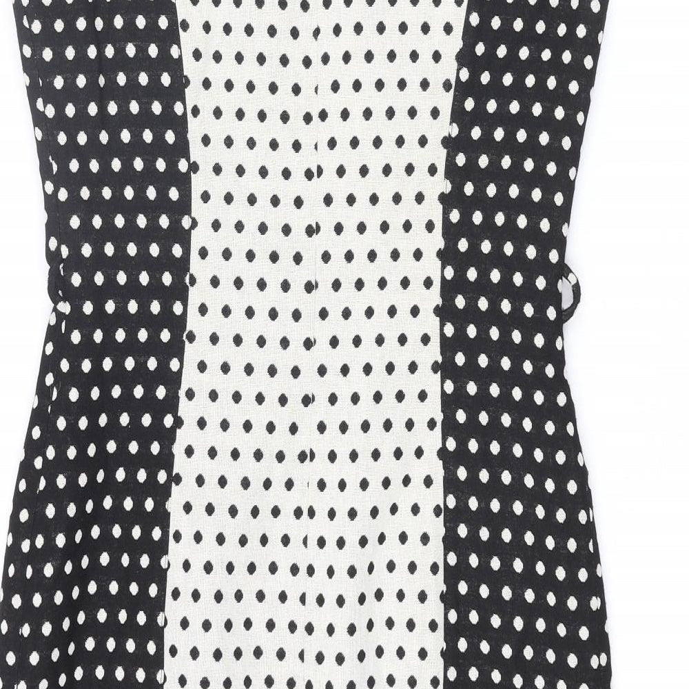 NEXT Womens Black Polka Dot Cotton Shift Size 10 Round Neck Zip