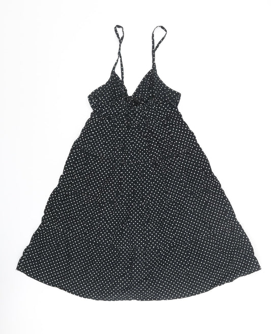 H&M Womens Black Polka Dot Cotton A-Line Size 4 V-Neck Pullover