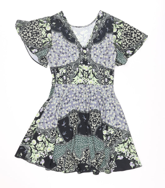 Miss Selfridge Womens Multicoloured Geometric Polyester A-Line Size 10 Round Neck Zip - Floral