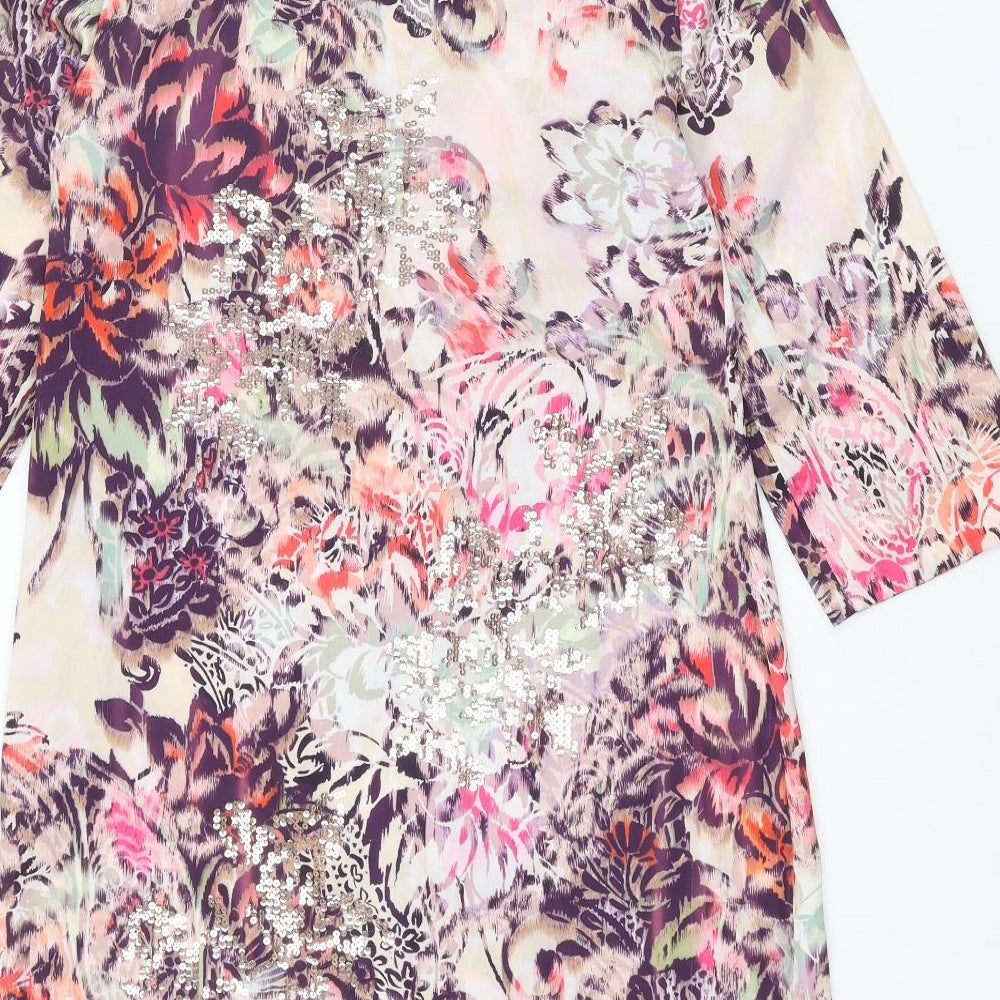 Monsoon Womens Multicoloured Geometric Polyester Shift Size 8 Boat Neck Pullover