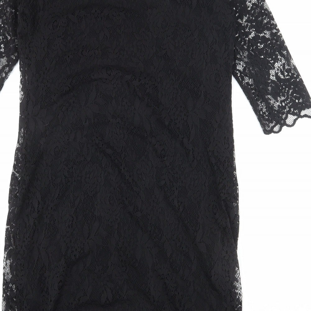 Marks and Spencer Womens Black Viscose Shift Size 12 Round Neck Button
