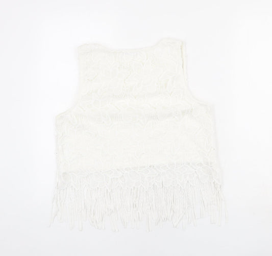 Quiz Womens White Polyester Cropped Tank Size 14 Round Neck - Lace detail