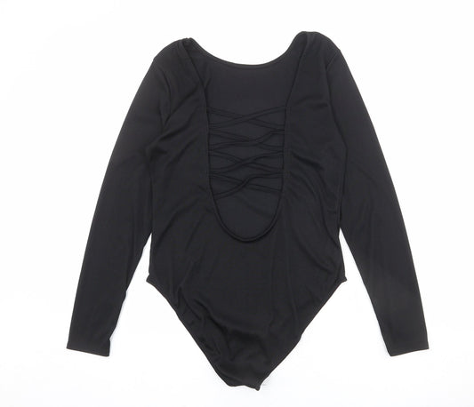 Missguided Womens Black Polyester Bodysuit One-Piece Size 14 Snap - Lace Up Back Detail