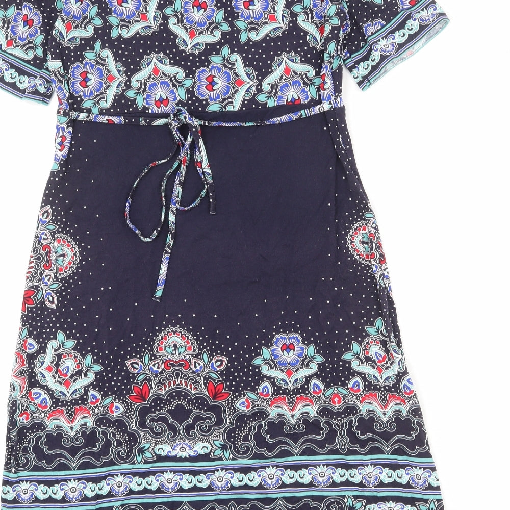 Per Una Womens Blue Geometric Viscose A-Line Size 10 V-Neck Pullover