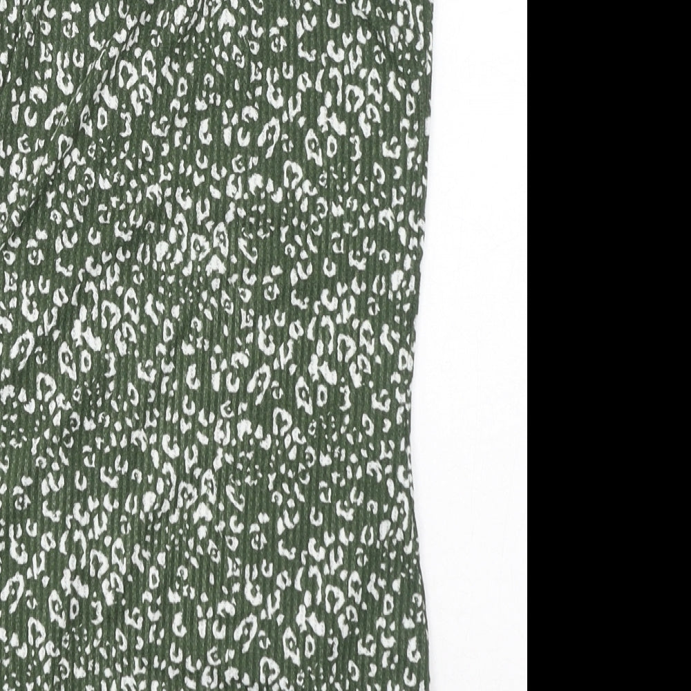 Gilli Womens Green Animal Print Polyester Bodysuit One-Piece Size L Button - Leopard Print