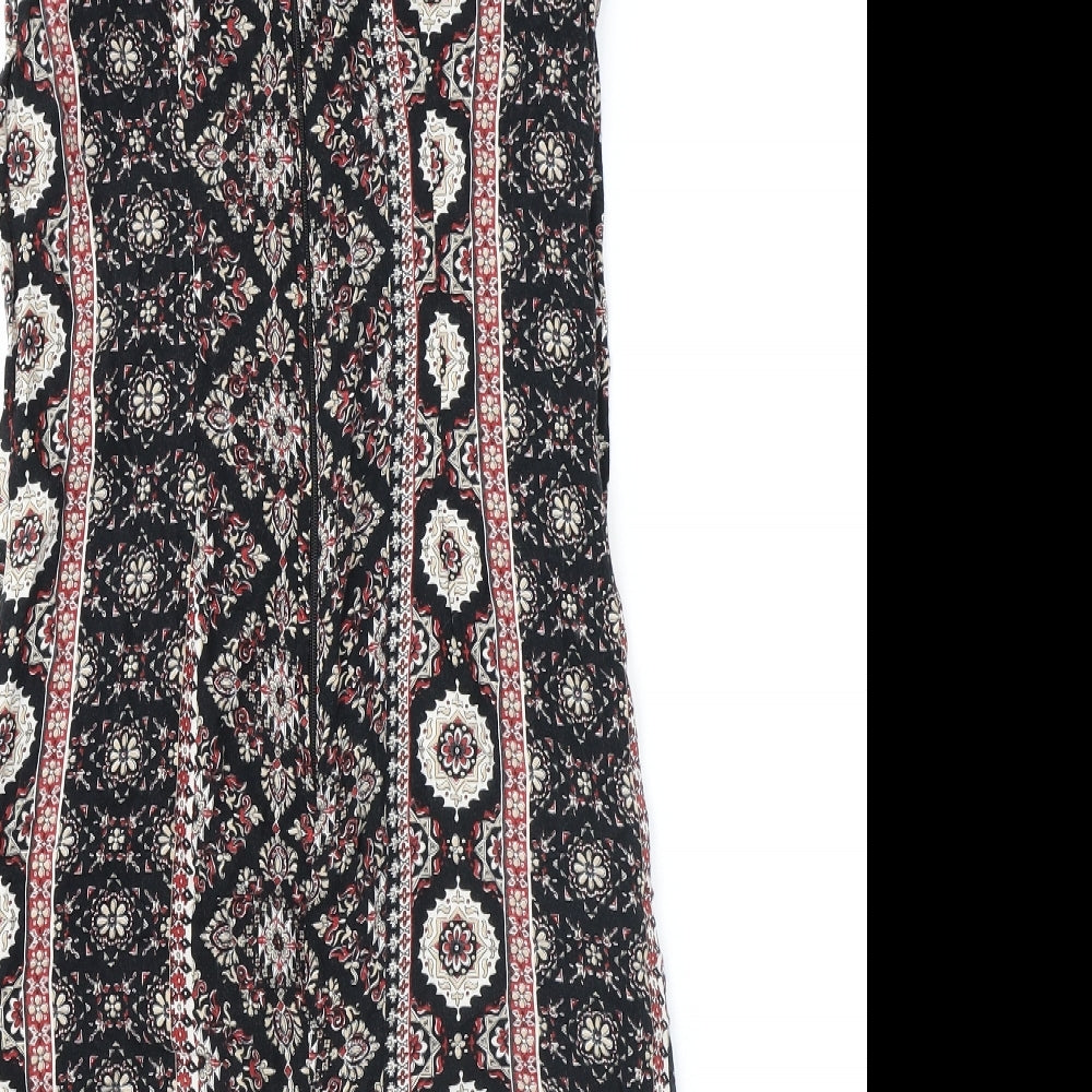 Dorothy Perkins Womens Black Geometric Viscose A-Line Size 8 Round Neck Zip