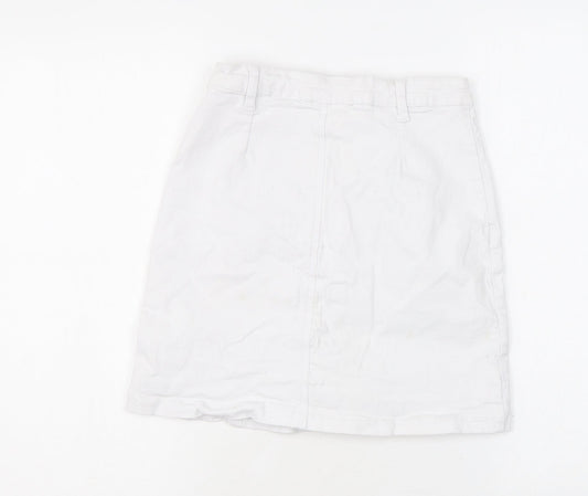 PRETTYLITTLETHING Womens White Cotton A-Line Skirt Size 10 Button