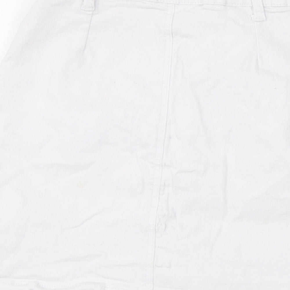 PRETTYLITTLETHING Womens White Cotton A-Line Skirt Size 10 Button