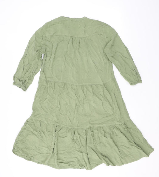 b.young Womens Green Viscose A-Line Size 10 Henley Button