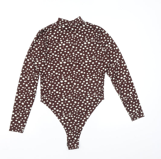 Michelle Keegan Womens Brown Geometric Polyester Bodysuit One-Piece Size 10 L12 in Snap