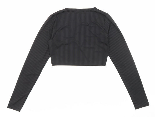 Womens UK Size 4 PRETTYLITTLETHING Black Cropped Blouse