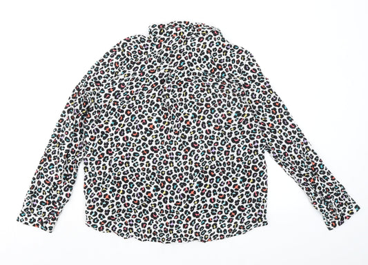 Divided by H&M Womens Multicoloured Animal Print Viscose Basic Button-Up Size 8 Collared - Leopard Print