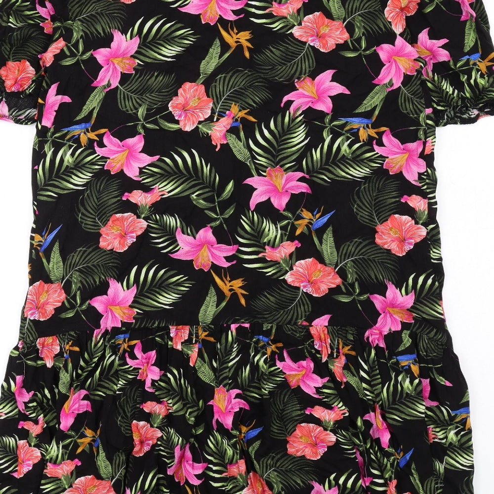 Dorothy Perkins Womens Multicoloured Floral Viscose Shift Size 10 Round Neck Button