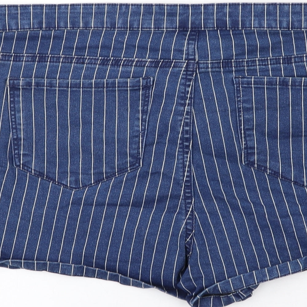 Denim & Co. Womens Blue Pinstripe Cotton Hot Pants Shorts Size 20 Regular Zip