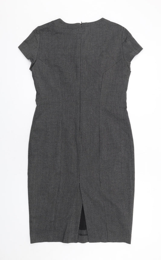Zara Womens Grey Polyester Pencil Dress Size L Round Neck Zip