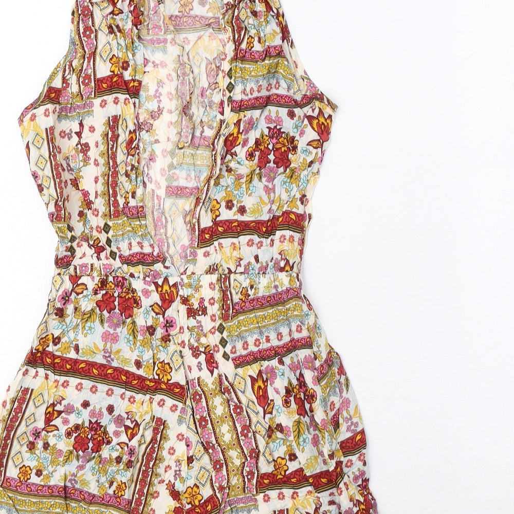 H&M Womens Multicoloured Floral Viscose Playsuit One-Piece Size 6 Tie - Elastic Waist