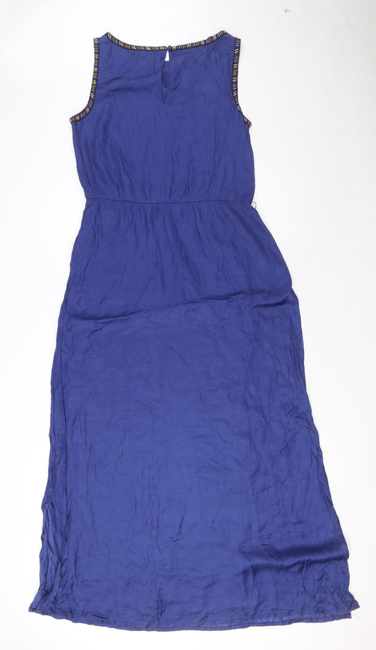 Monsoon Womens Blue Viscose Maxi Size 10 Crew Neck Zip