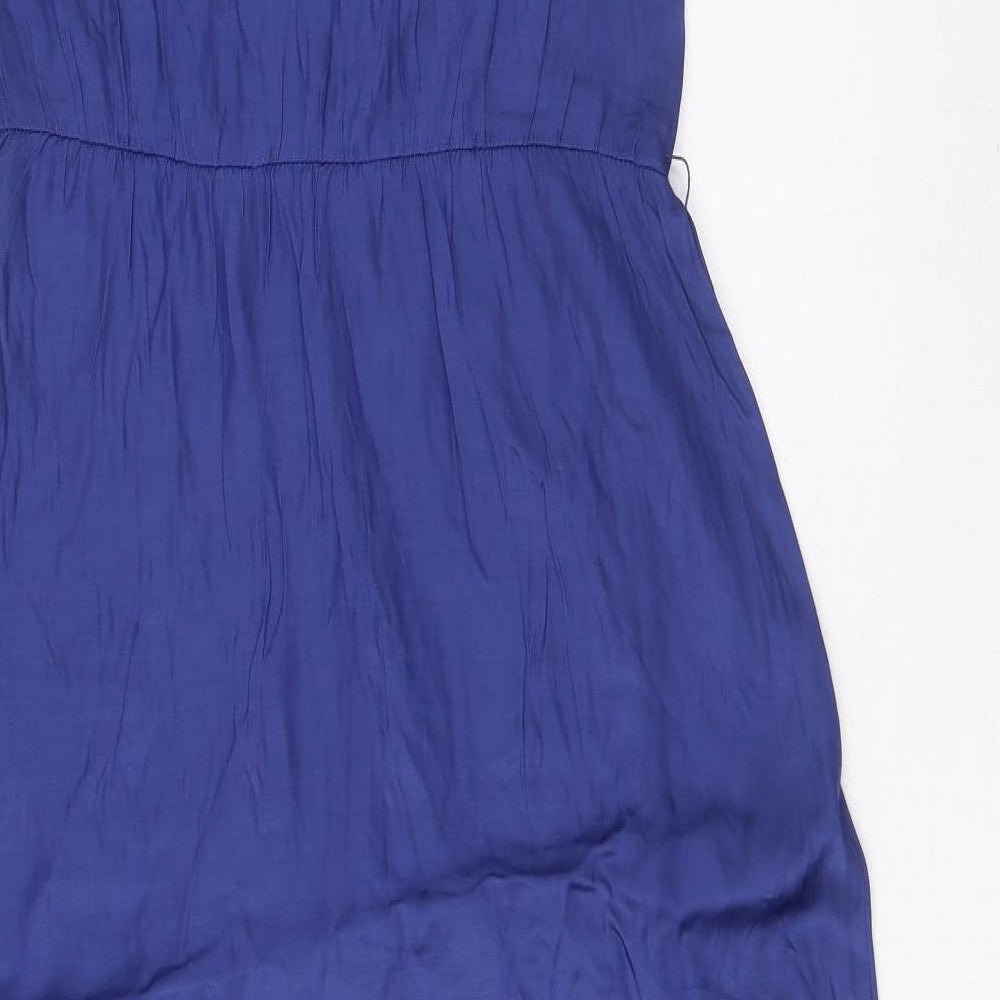 Monsoon Womens Blue Viscose Maxi Size 10 Crew Neck Zip