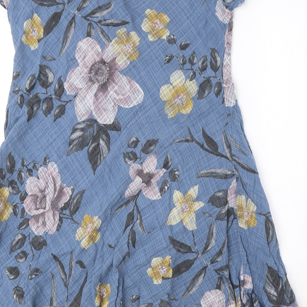 Made in Italy Womens Blue Floral Cotton A-Line Size 10 V-Neck Pullover