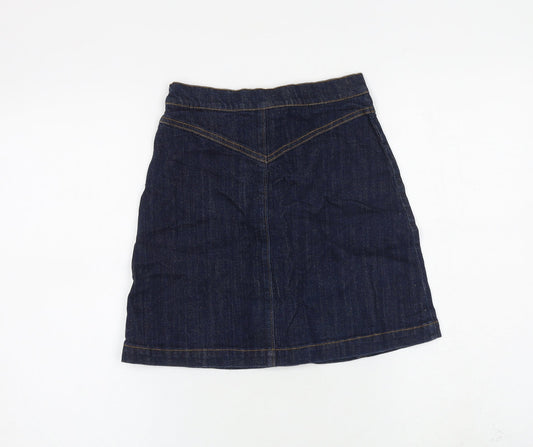 H&M Womens Blue Cotton A-Line Skirt Size 4 Button