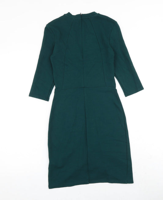 Topshop Womens Green Viscose Shift Size 8 Crew Neck Zip