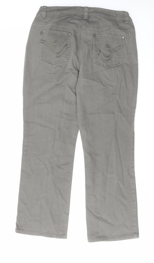 CC Womens Grey Cotton Straight Jeans Size 12 L27 in Regular Zip