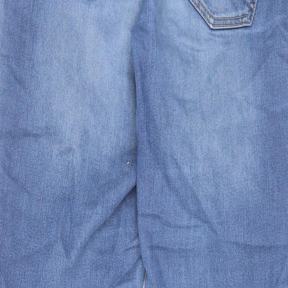 Brand and care label for Denim & Co. women’s blue cotton tapered jeans, size UK 28, in, 27-inch leg regular zip