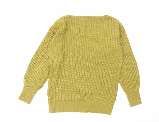 Boohoo Womens Green V-Neck Acrylic Pullover Jumper Size S