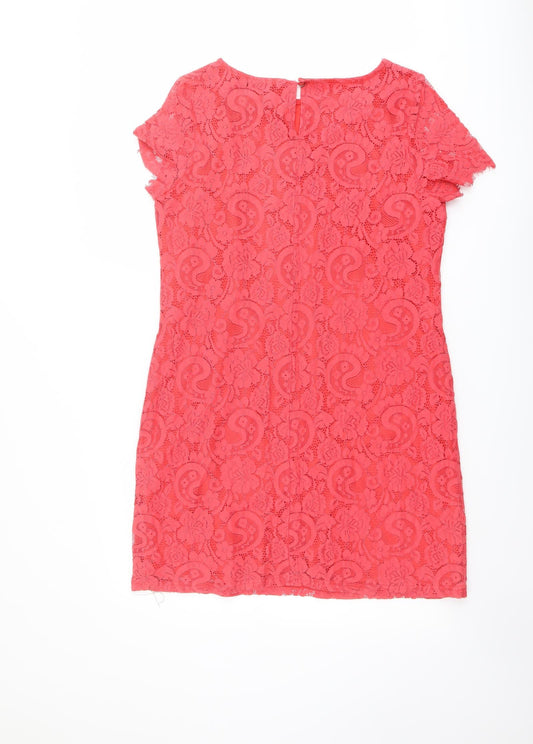 Dorothy Perkins Womens Orange Geometric Nylon Shift Size 16 Boat Neck Button