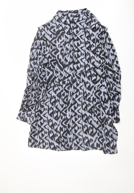 Topshop Womens Blue Geometric Viscose A-Line Size 12 High Neck Zip