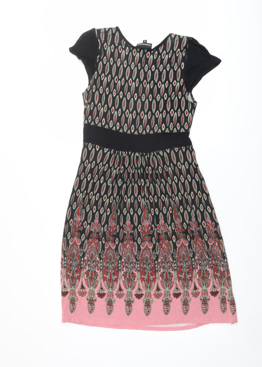 Warehouse Womens Multicoloured Geometric Viscose A-Line Size 12 Scoop Neck Button