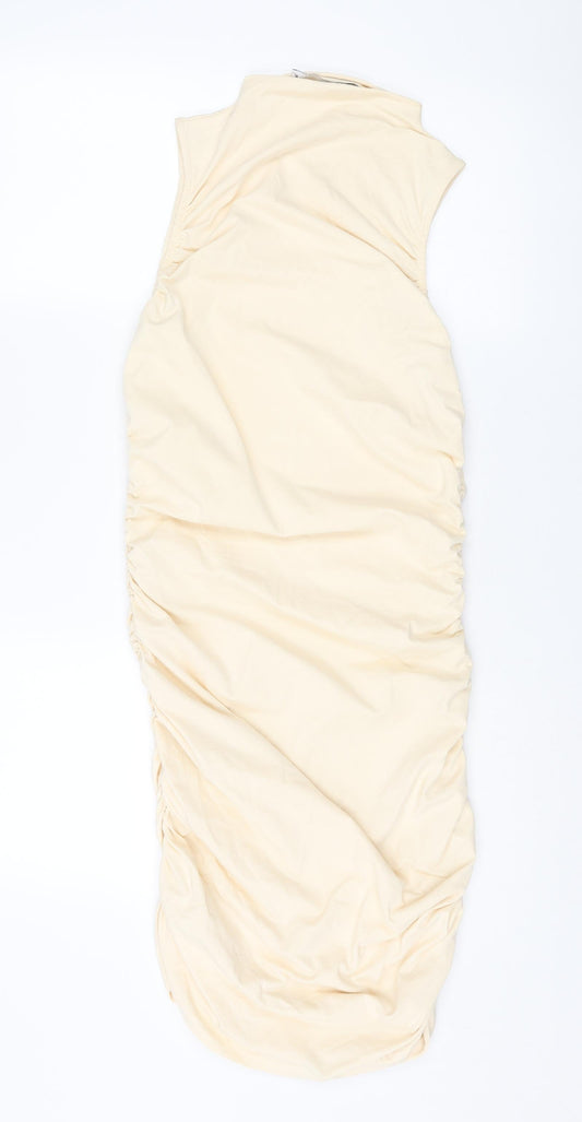 NA-KD Womens Ivory Cotton A-Line Size XL Mock Neck Pullover