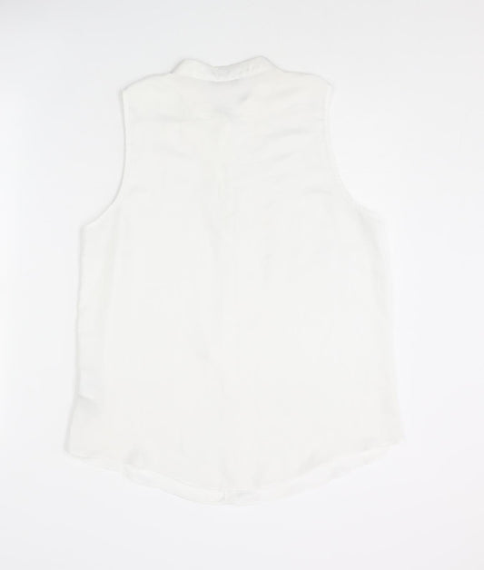 H&M Womens White Polyester Basic Blouse Size 14 Mock Neck