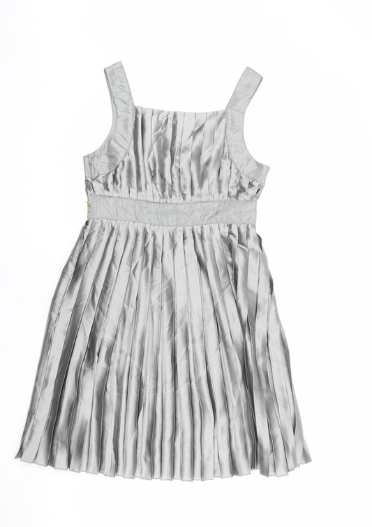 Monsoon Womens Grey Polyester A-Line Size 10 Square Neck Zip