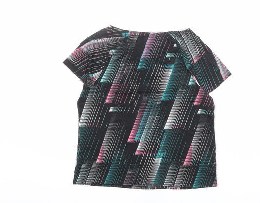 GOODMOVE Womens Multicoloured Geometric Polyester Basic T-Shirt Size 6 Scoop Neck Pullover