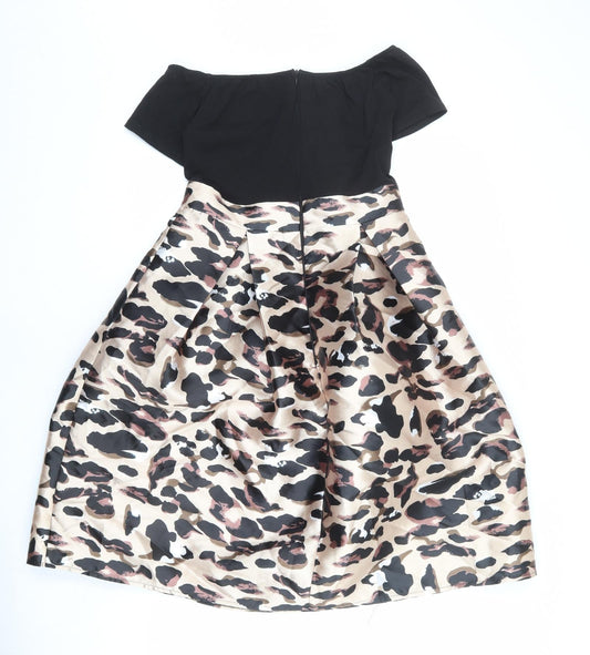 AX Paris Womens Multicoloured Animal Print Polyester Fit & Flare Size 10 Boat Neck Zip - Leopard pattern