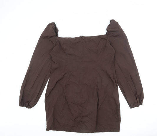 PRETTYLITTLETHING Womens Brown Polyester Mini Size 14 Square Neck Pullover