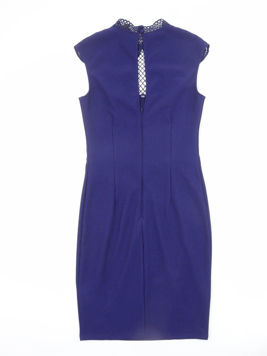 Lipsy Womens Blue Polyester Pencil Dress Size 10 Mock Neck Zip