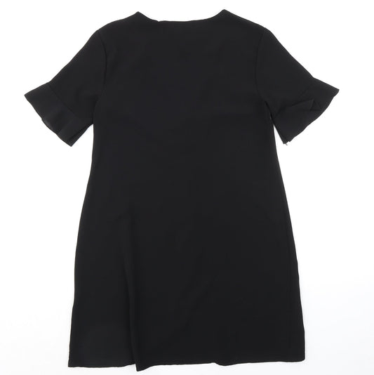 PRETTYLITTLETHING Womens Black Polyester A-Line Size 8 V-Neck Button