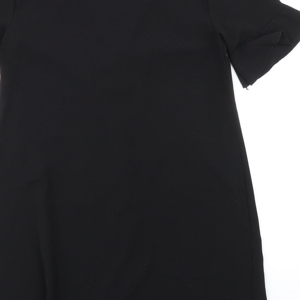 PRETTYLITTLETHING Womens Black Polyester A-Line Size 8 V-Neck Button