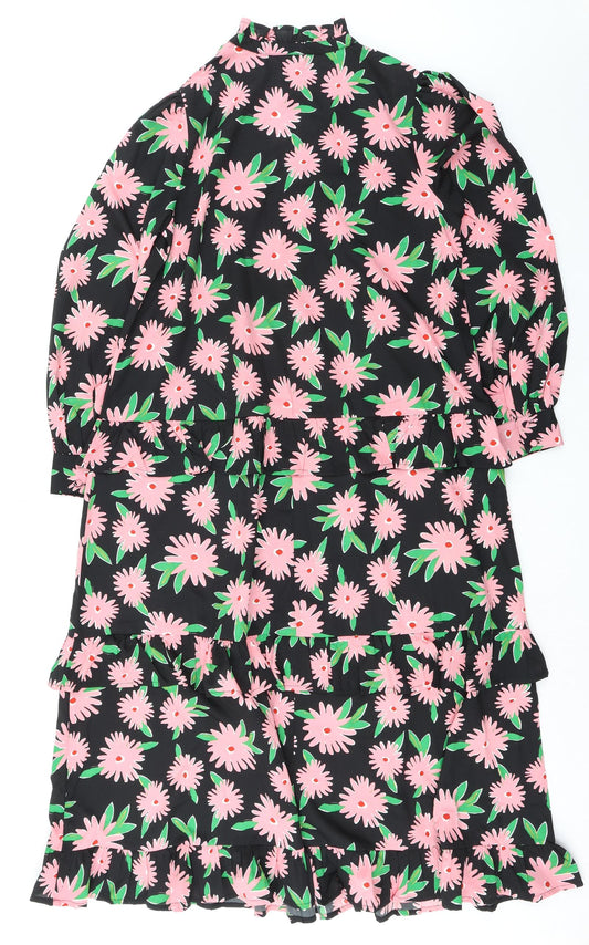 New Look Womens Multicoloured Floral Polyester Shift Size 14 Mock Neck Tie