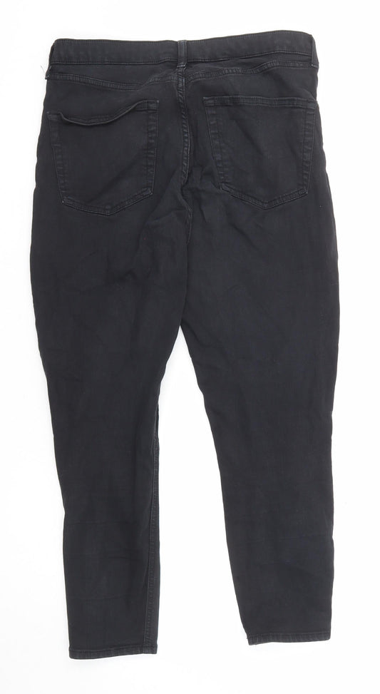 Topshop Womens Black Cotton Straight Jeans Size 32 in L30 in Regular Zip