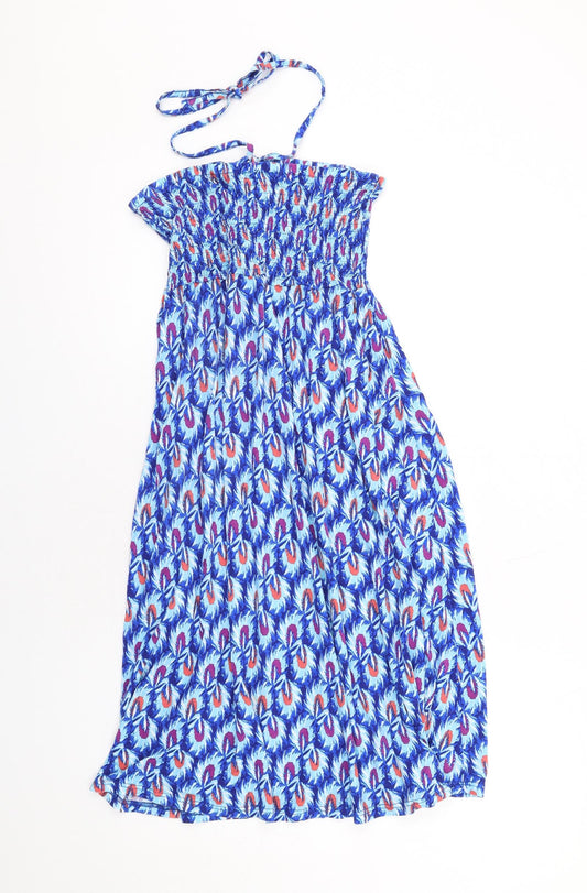 Riviera Womens Blue Geometric Viscose A-Line Size M Halter Pullover