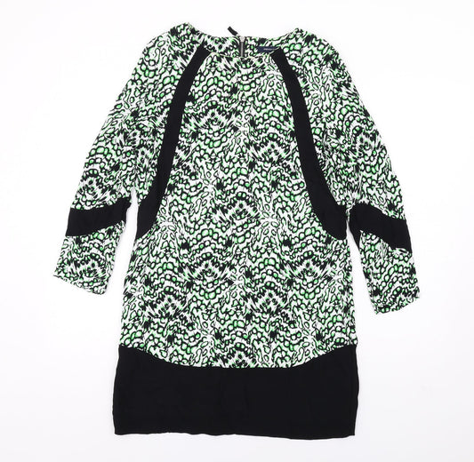 Additional front view of French Connection women’s multicoloured geometric viscose a-line, size UK 10, boat neck zip