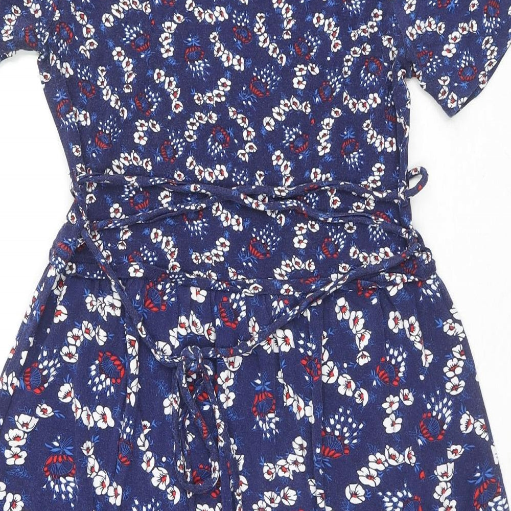 Oasis Womens Blue Geometric Viscose A-Line Size XS Round Neck Pullover