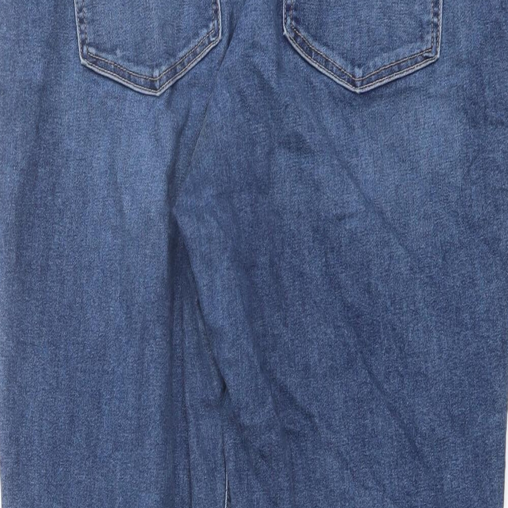 Hollister Womens Blue Cotton Tapered Jeans Size 32 in L27 in Regular Button - Paperbag Waist Raw Hem