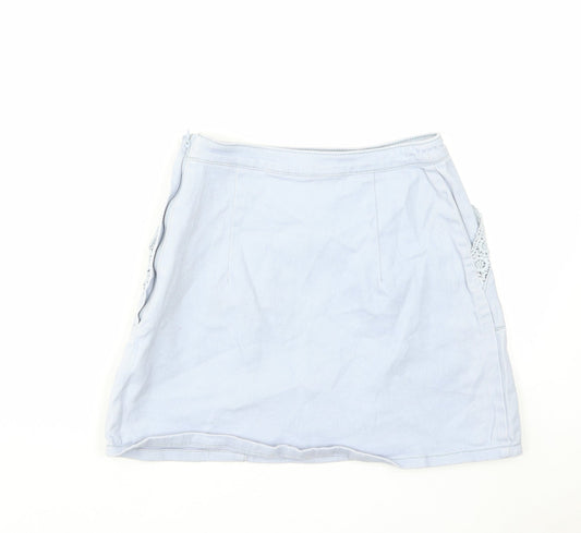 H&M Womens Blue Cotton A-Line Skirt Size 6 Zip