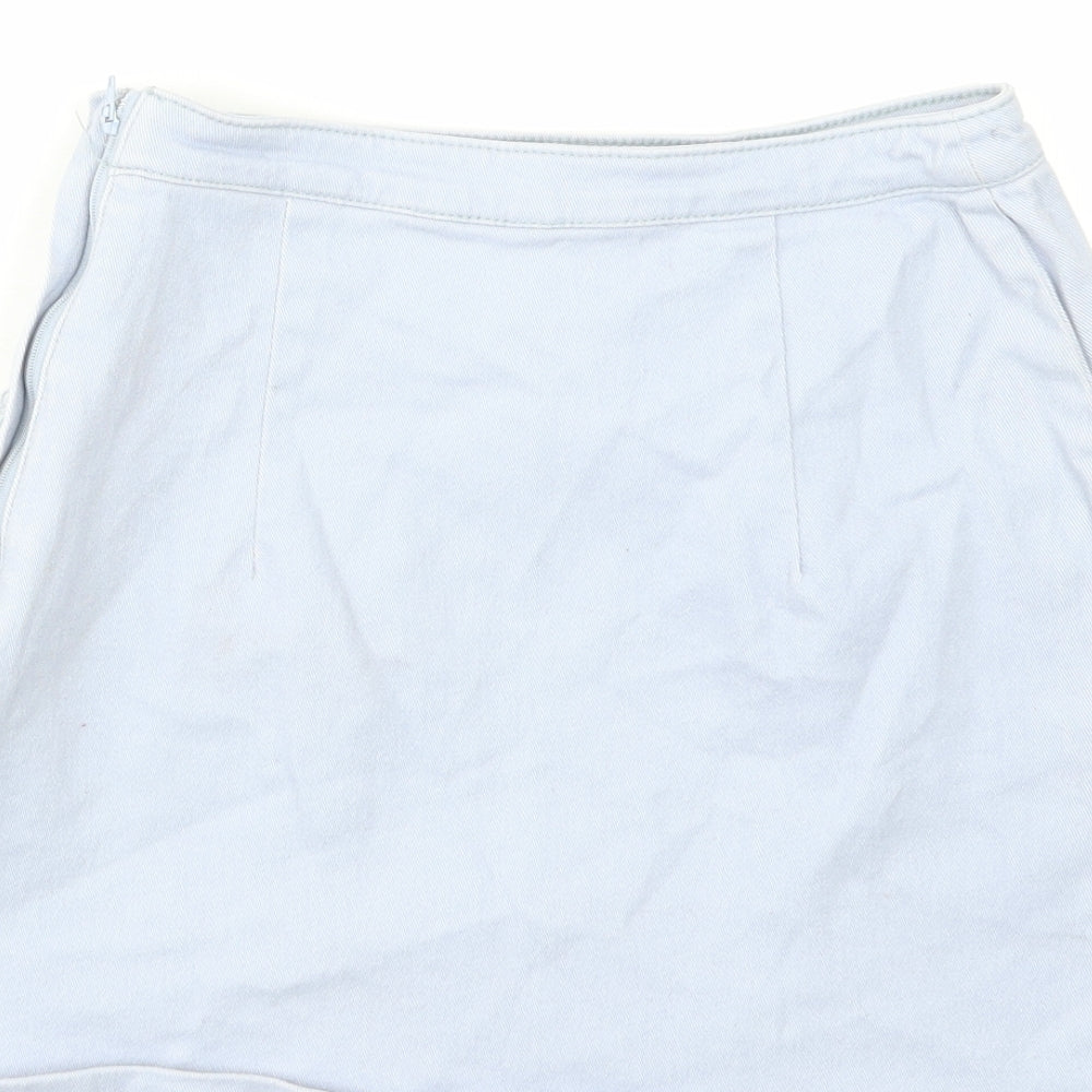 H&M Womens Blue Cotton A-Line Skirt Size 6 Zip